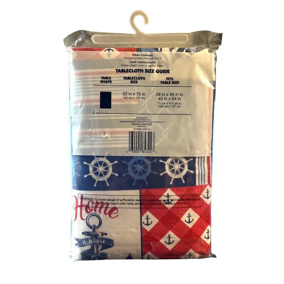 True Living Nautical-Themed Vinyl Flannel Back Tablecloth 52 X 70 Red White Blue - Picture 2 of 5